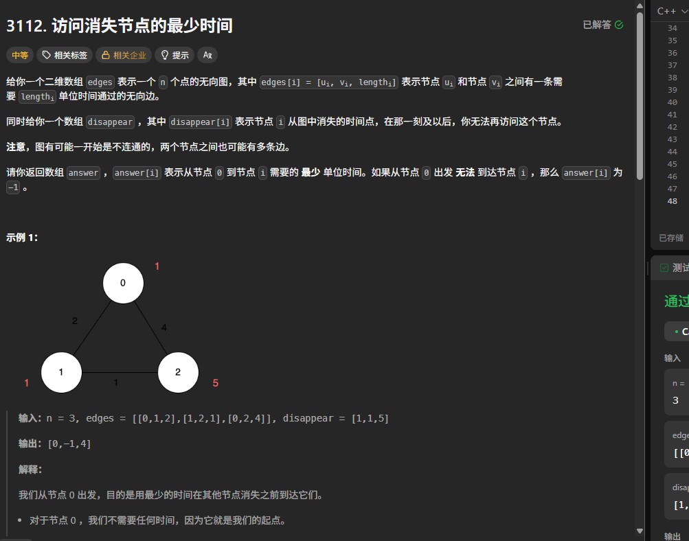 力扣3112题解法：带时间限制的最短路径问题解析（C++代码）