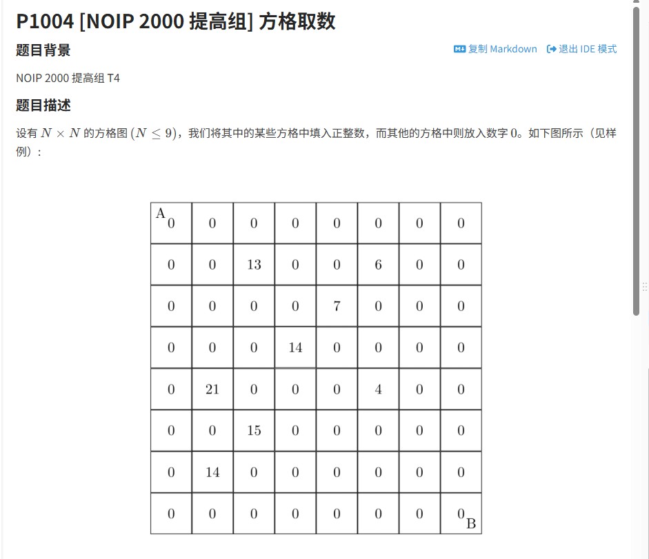 2000年NOIP提高组方格取数题解（洛谷P1004）：动态规划思路解题